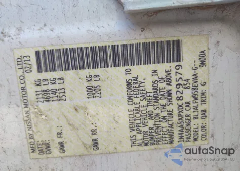 2013 Nissan Maxima 3.5 Sv from USA, damaged, VIN 1N4AA5APXDC829579